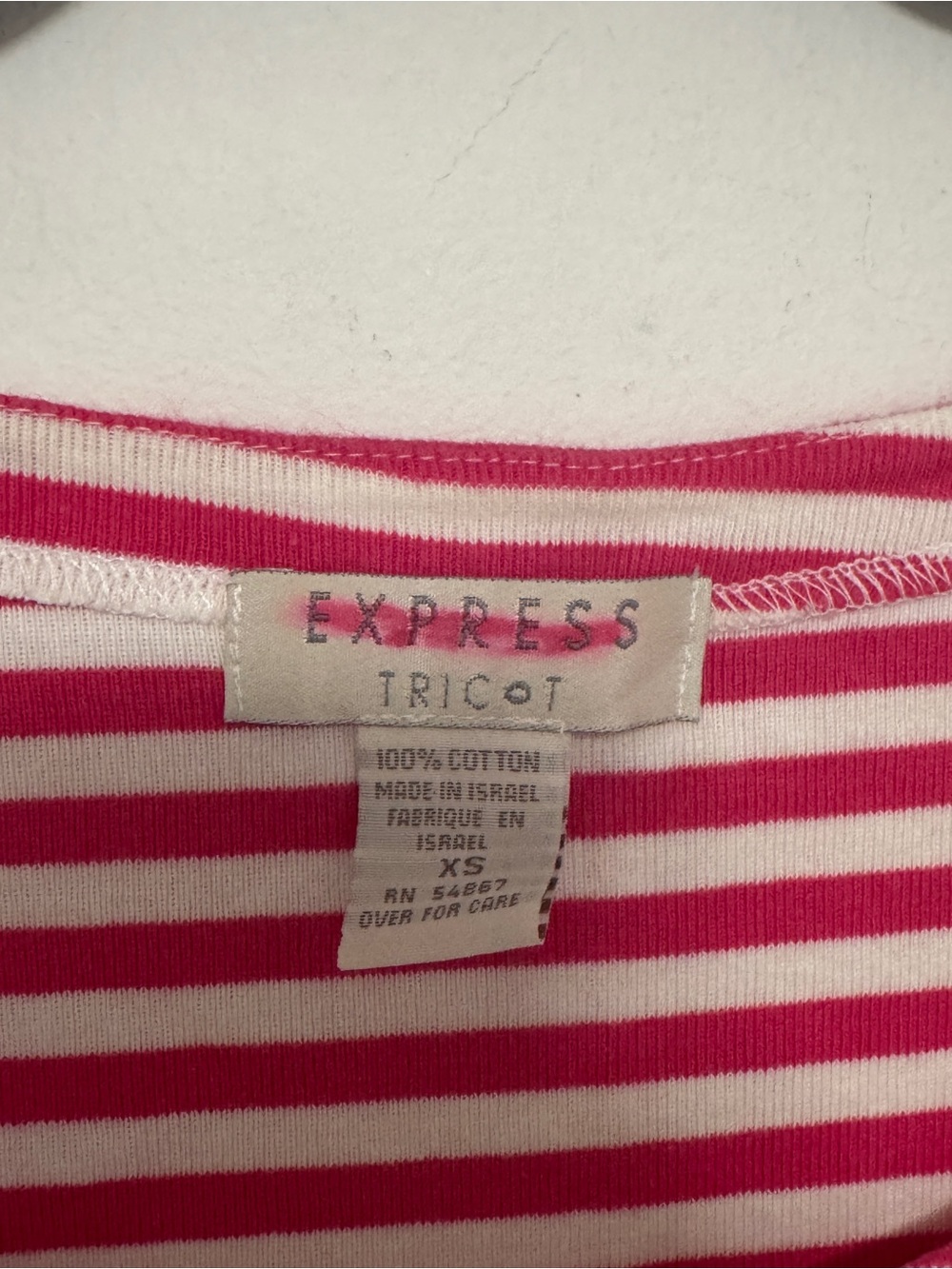 NEWE xpress Tricot Pink &White 100%Cotton Striped Fitted Scoop Neck Tee Women XS - Picture 5 of 6